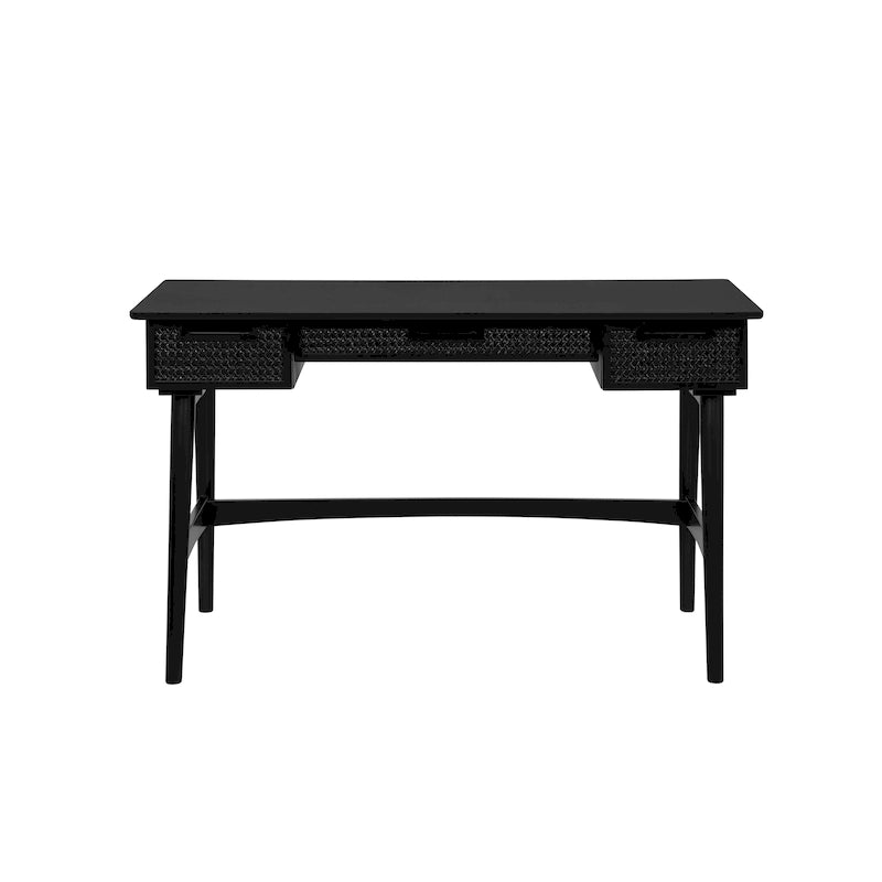 Bureau en rotin tissé mi-siècle, couleur naturelle/noire, en hévéa, pour 1 personne