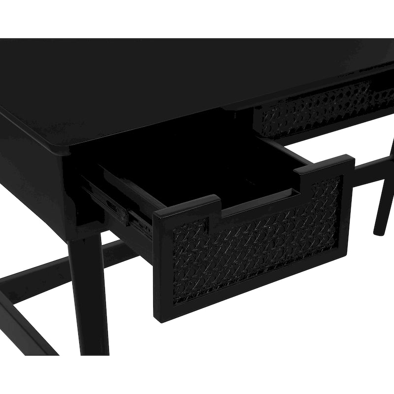 Bureau en rotin tissé mi-siècle, couleur naturelle/noire, en hévéa, pour 1 personne