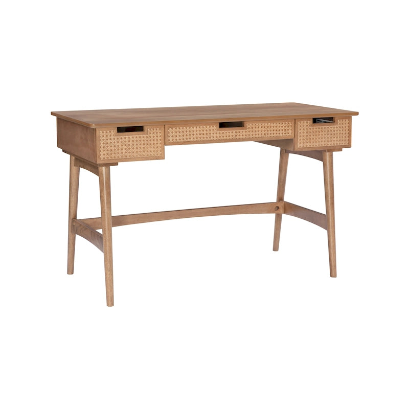 Bureau en rotin tissé mi-siècle, couleur naturelle/noire, en hévéa, pour 1 personne