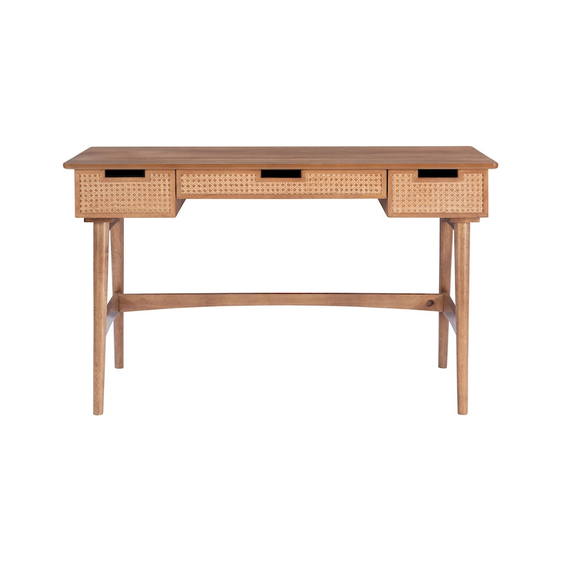 Bureau en rotin tissé mi-siècle, couleur naturelle/noire, en hévéa, pour 1 personne