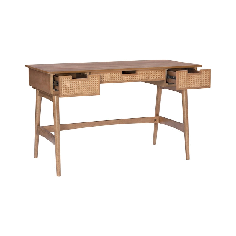 Bureau en rotin tissé mi-siècle, couleur naturelle/noire, en hévéa, pour 1 personne