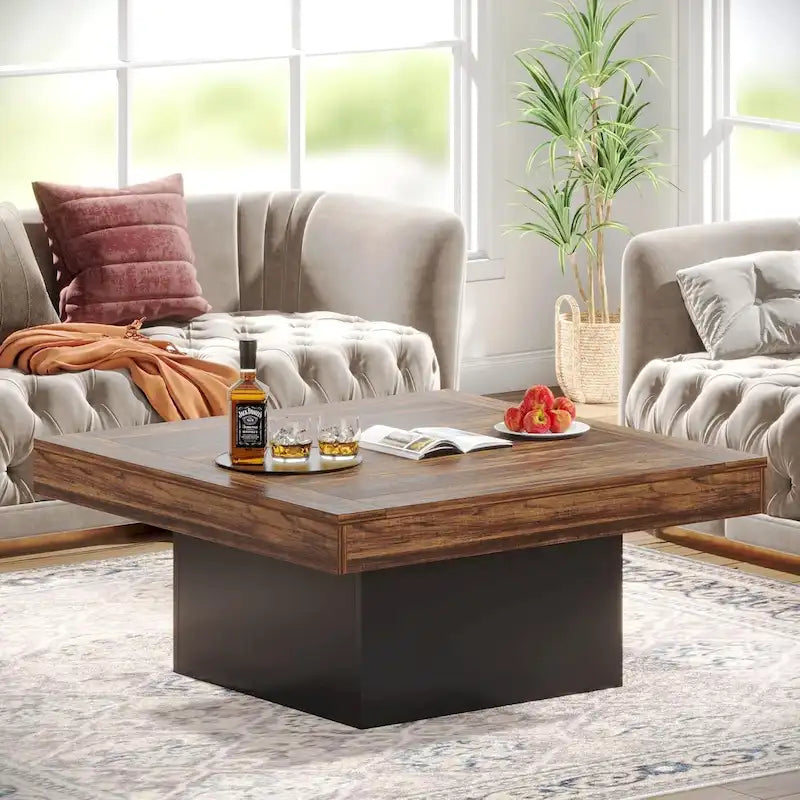 Table basse carrée industrielle rustique à LED 6 couleurs avec éclairage intégré