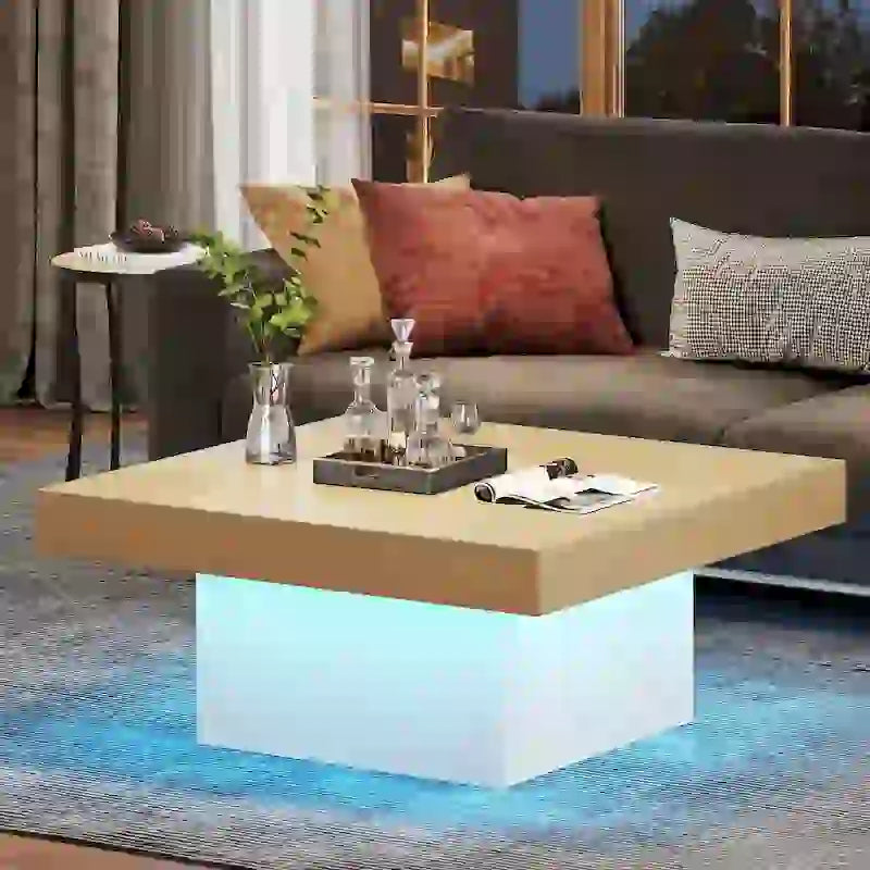 Table basse carrée industrielle rustique à LED 6 couleurs avec éclairage intégré