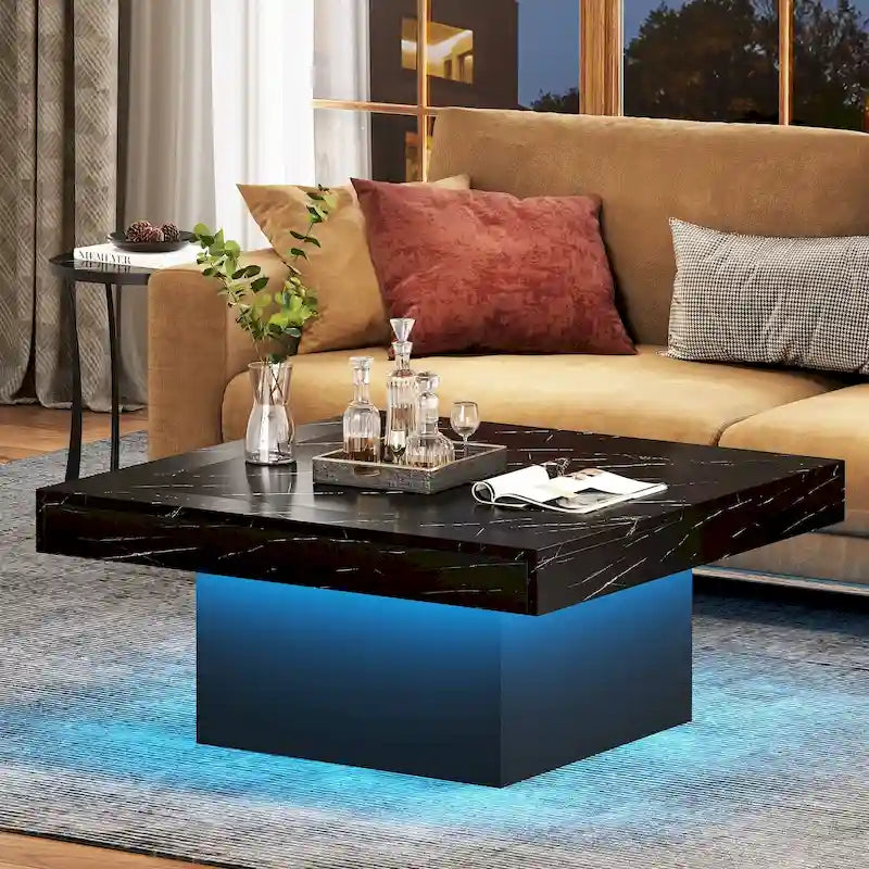 Table basse carrée industrielle rustique à LED 6 couleurs avec éclairage intégré