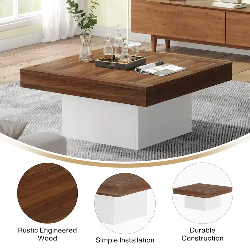 Table basse carrée industrielle rustique à LED 6 couleurs avec éclairage intégré