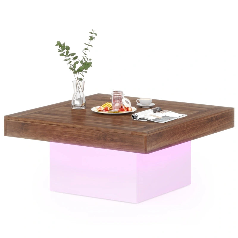 Table basse carrée industrielle rustique à LED 6 couleurs avec éclairage intégré