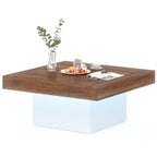 Table basse carrée industrielle rustique à LED 6 couleurs avec éclairage intégré