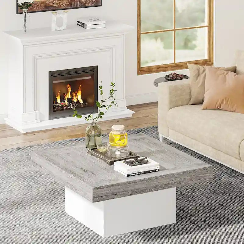 Table basse carrée industrielle rustique à LED 6 couleurs avec éclairage intégré