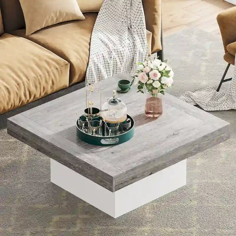 Table basse carrée industrielle rustique à LED 6 couleurs avec éclairage intégré