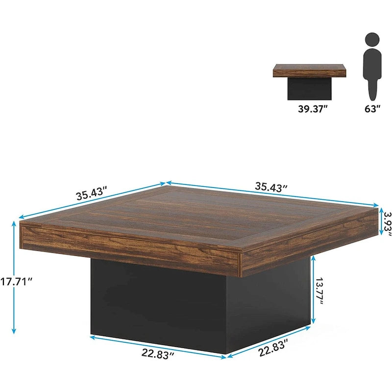 Table basse carrée industrielle rustique à LED 6 couleurs avec éclairage intégré