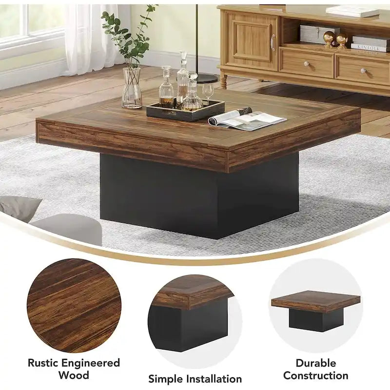 Table basse carrée industrielle rustique à LED 6 couleurs avec éclairage intégré