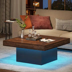 Table basse carrée industrielle rustique à LED 6 couleurs avec éclairage intégré