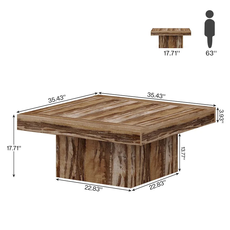 Table basse carrée industrielle rustique à LED 6 couleurs avec éclairage intégré