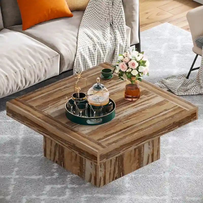 Table basse carrée industrielle rustique à LED 6 couleurs avec éclairage intégré
