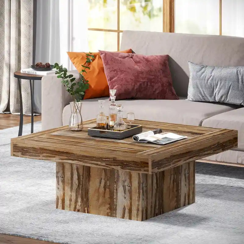 Table basse carrée industrielle rustique à LED 6 couleurs avec éclairage intégré