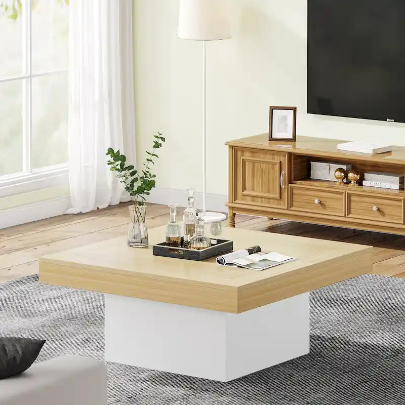 Table basse carrée industrielle rustique à LED 6 couleurs avec éclairage intégré