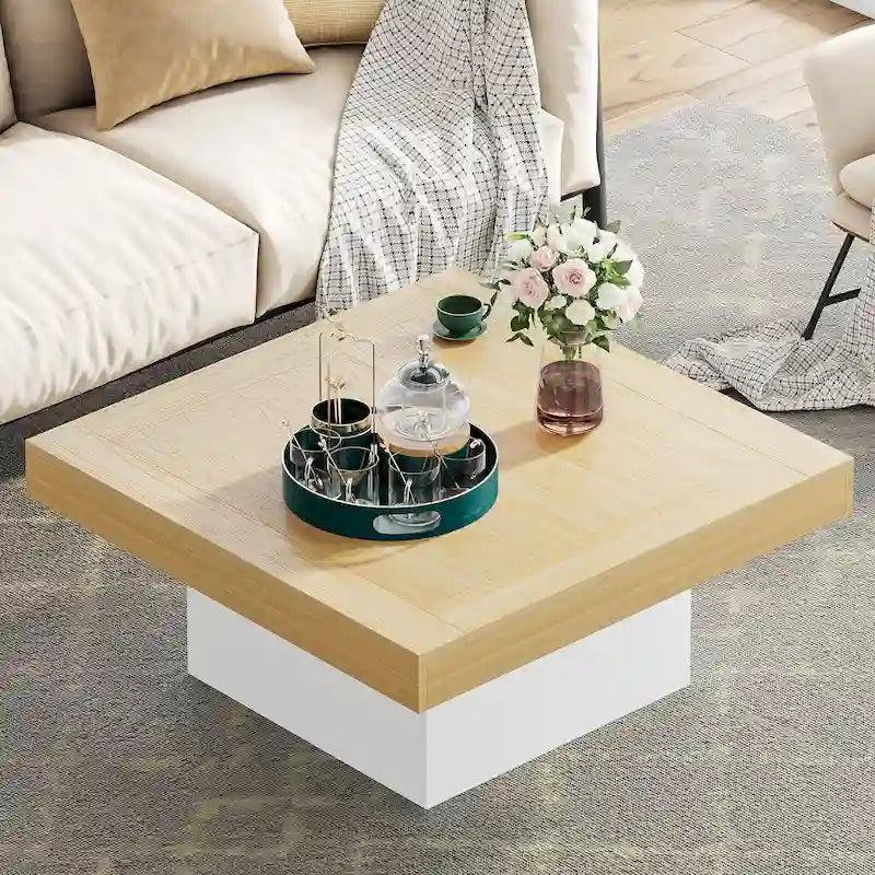 Table basse carrée industrielle rustique à LED 6 couleurs avec éclairage intégré
