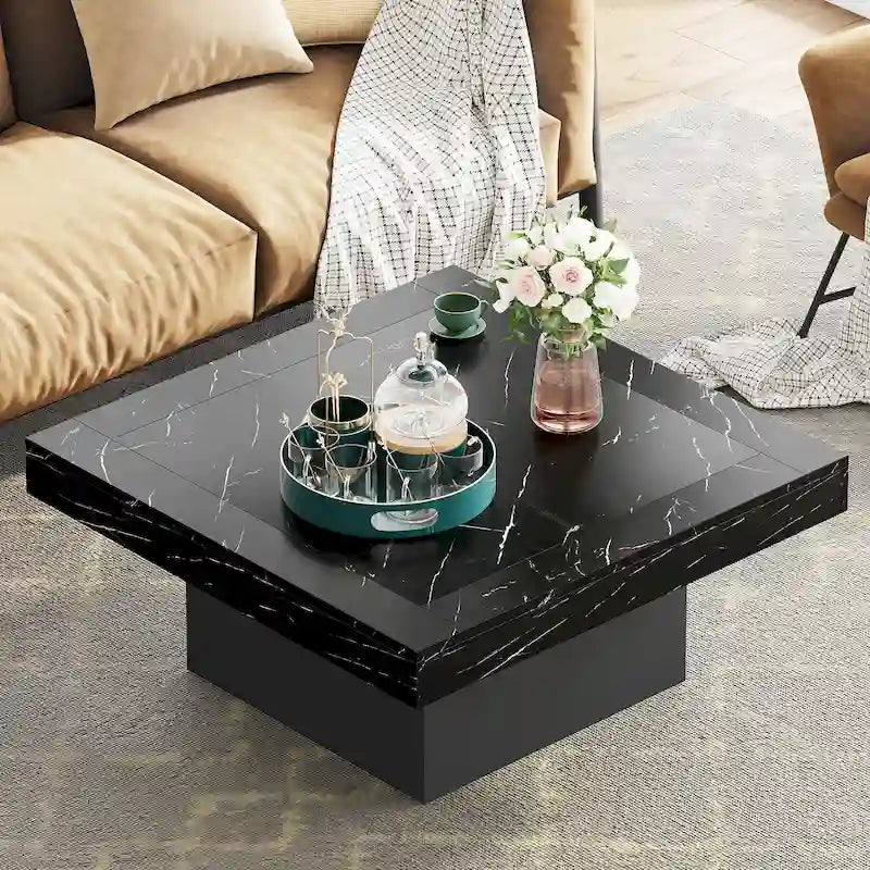 Table basse carrée industrielle rustique à LED 6 couleurs avec éclairage intégré