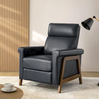 Fauteuil inclinable électrique en cuir véritable mi-siècle 3 couleurs avec port USB et repose-pieds rétractable pour 1 personne