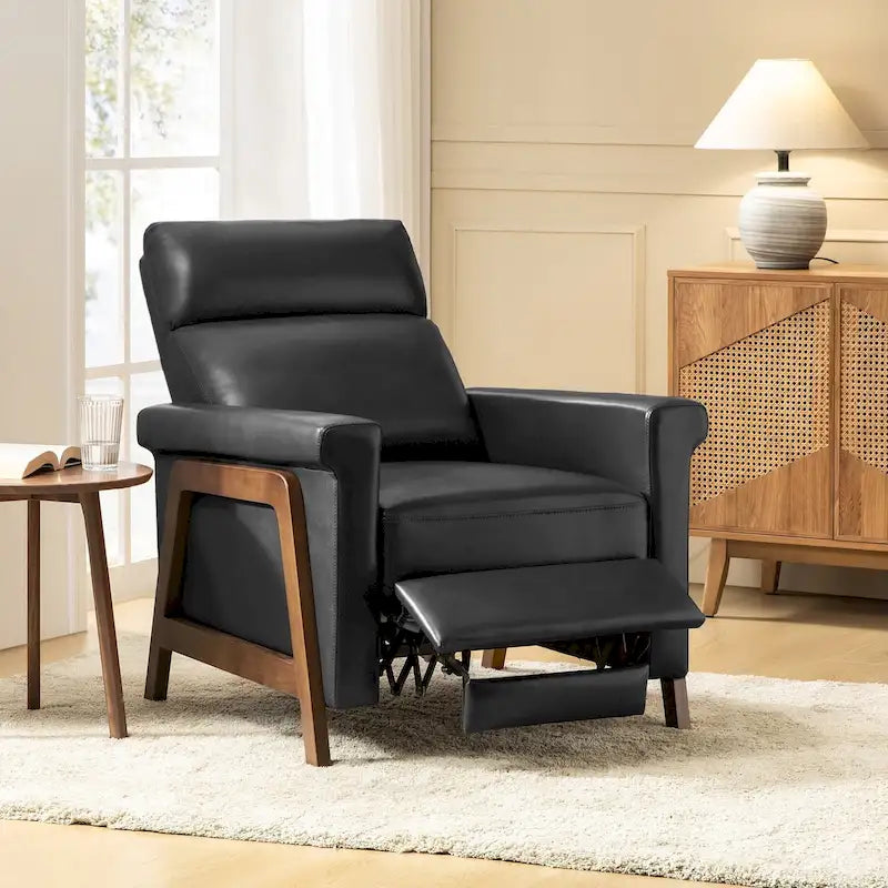 Fauteuil inclinable électrique en cuir véritable mi-siècle 3 couleurs avec port USB et repose-pieds rétractable pour 1 personne
