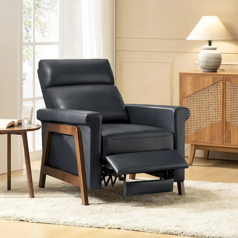 Fauteuil inclinable électrique en cuir véritable mi-siècle 3 couleurs avec port USB et repose-pieds rétractable pour 1 personne