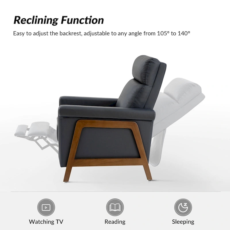 Fauteuil inclinable électrique en cuir véritable mi-siècle 3 couleurs avec port USB et repose-pieds rétractable pour 1 personne
