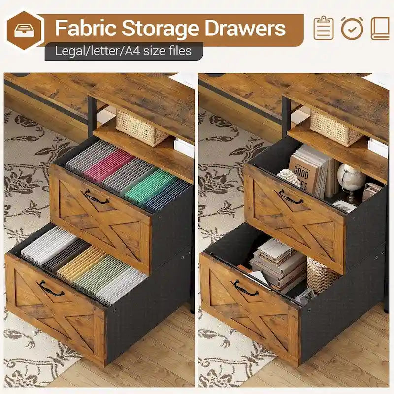 Bureau de jeu réversible en L 3 couleurs de 170 cm avec LED RGB, prise de courant et 2 tiroirs de classement pour 1 personne