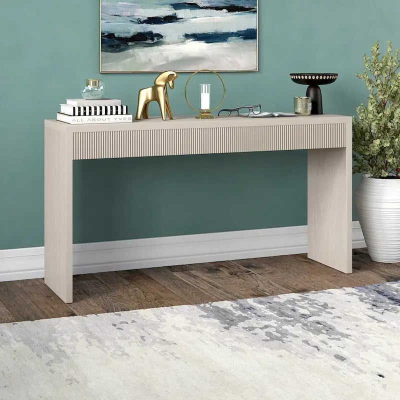 Console de 55" moderne et cannelée en grain noir et blanc d'aulne