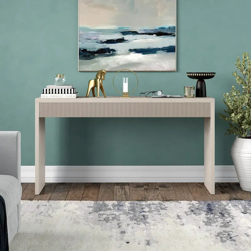 Console de 55" moderne et cannelée en grain noir et blanc d'aulne