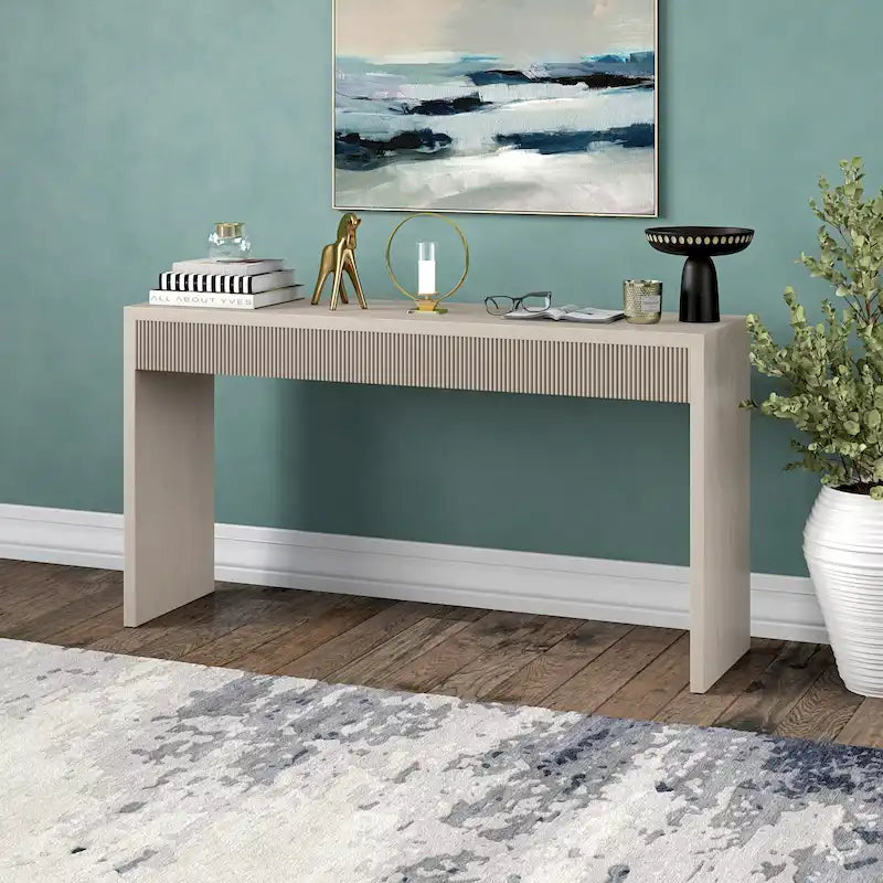 Console de 55" moderne et cannelée en grain noir et blanc d'aulne