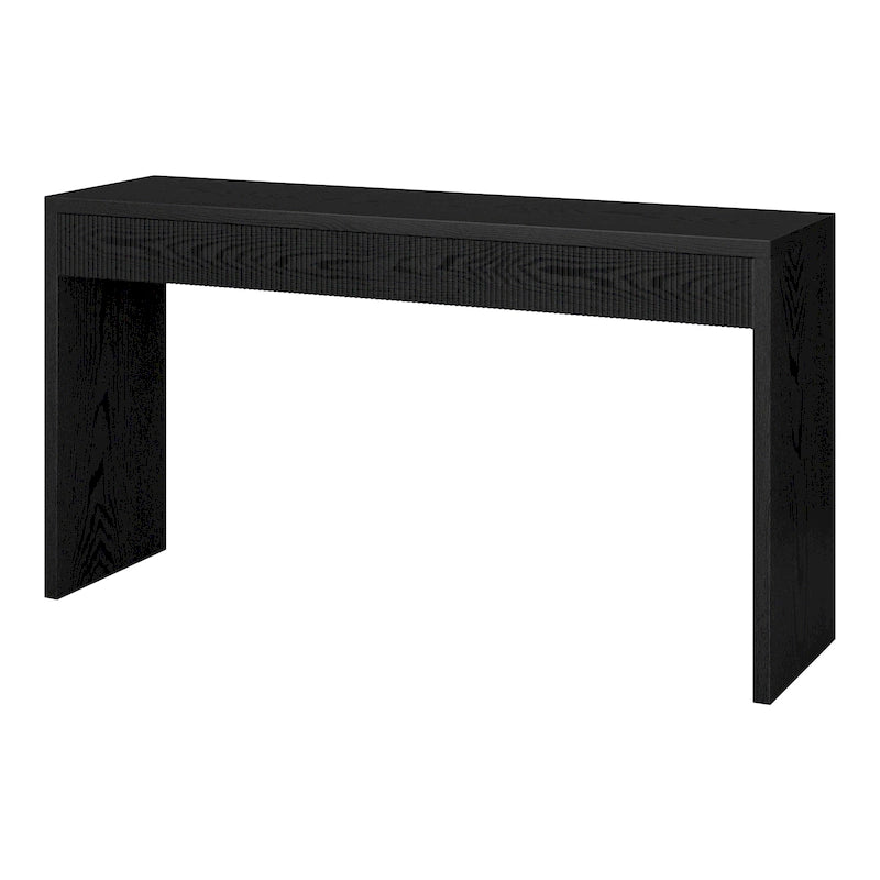 Console de 55" moderne et cannelée en grain noir et blanc d'aulne