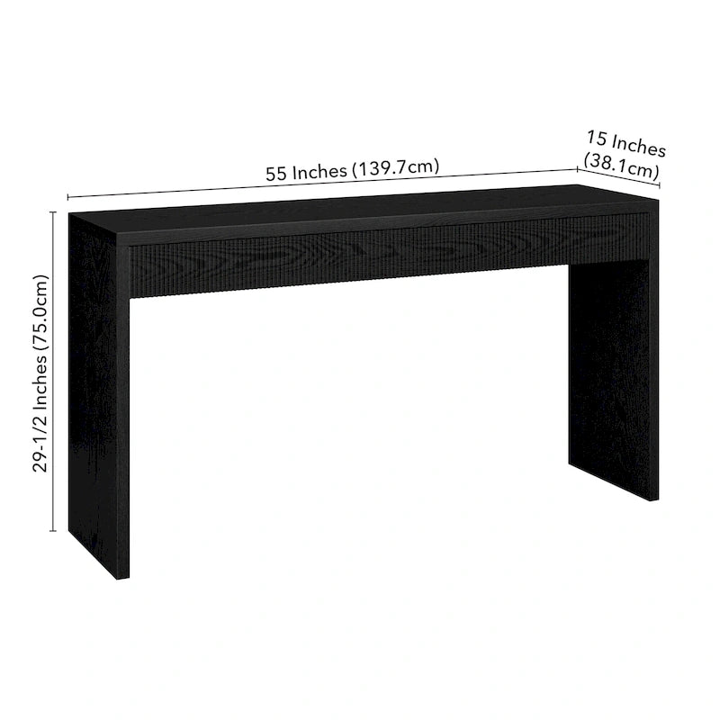 Console de 55" moderne et cannelée en grain noir et blanc d'aulne