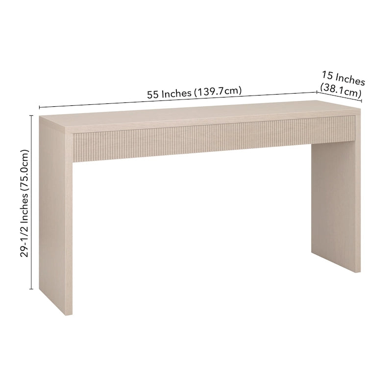 Console de 55" moderne et cannelée en grain noir et blanc d'aulne