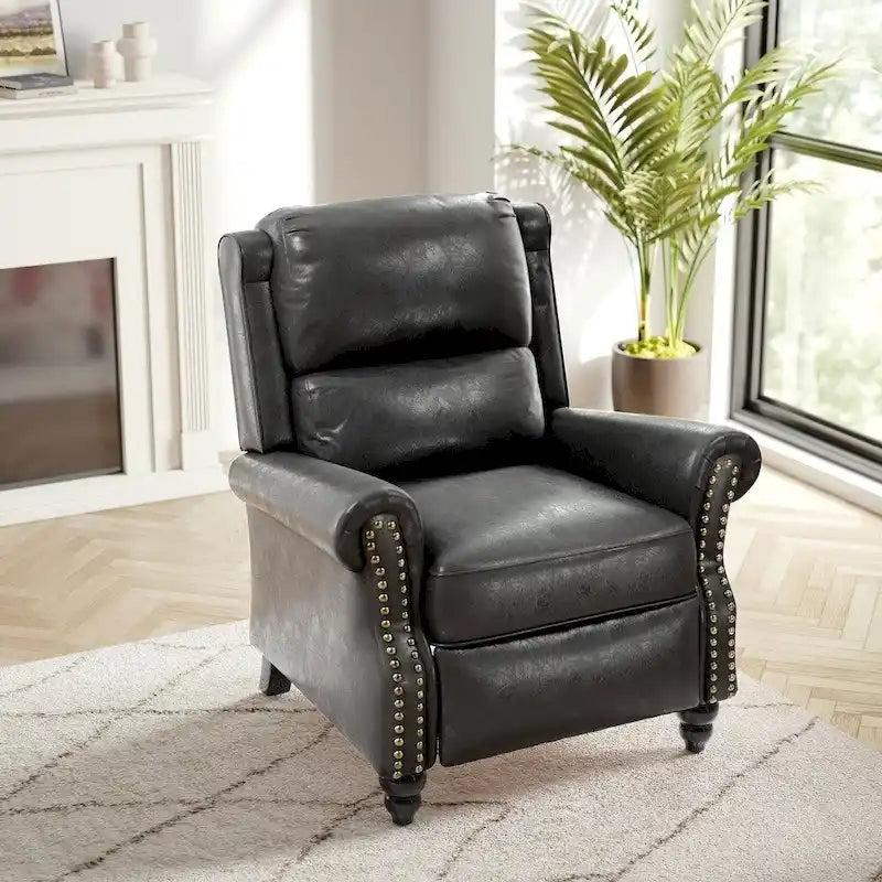 Fauteuil inclinable classique en cuir PU 3 couleurs avec accoudoirs cloutés et pieds en bois pour 1 personne