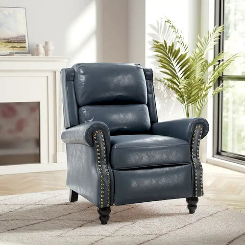 Fauteuil inclinable classique en cuir PU 3 couleurs avec accoudoirs cloutés et pieds en bois pour 1 personne