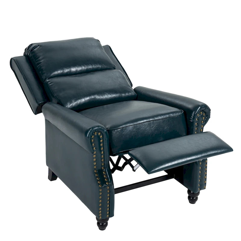 Fauteuil inclinable classique en cuir PU 3 couleurs avec accoudoirs cloutés et pieds en bois pour 1 personne