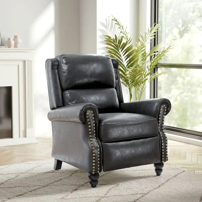 Fauteuil inclinable classique en cuir PU 3 couleurs avec accoudoirs cloutés et pieds en bois pour 1 personne