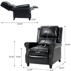 Fauteuil inclinable classique en cuir PU 3 couleurs avec accoudoirs cloutés et pieds en bois pour 1 personne
