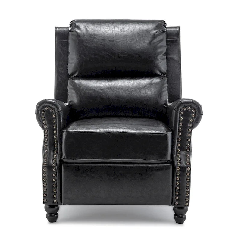 Fauteuil inclinable classique en cuir PU 3 couleurs avec accoudoirs cloutés et pieds en bois pour 1 personne