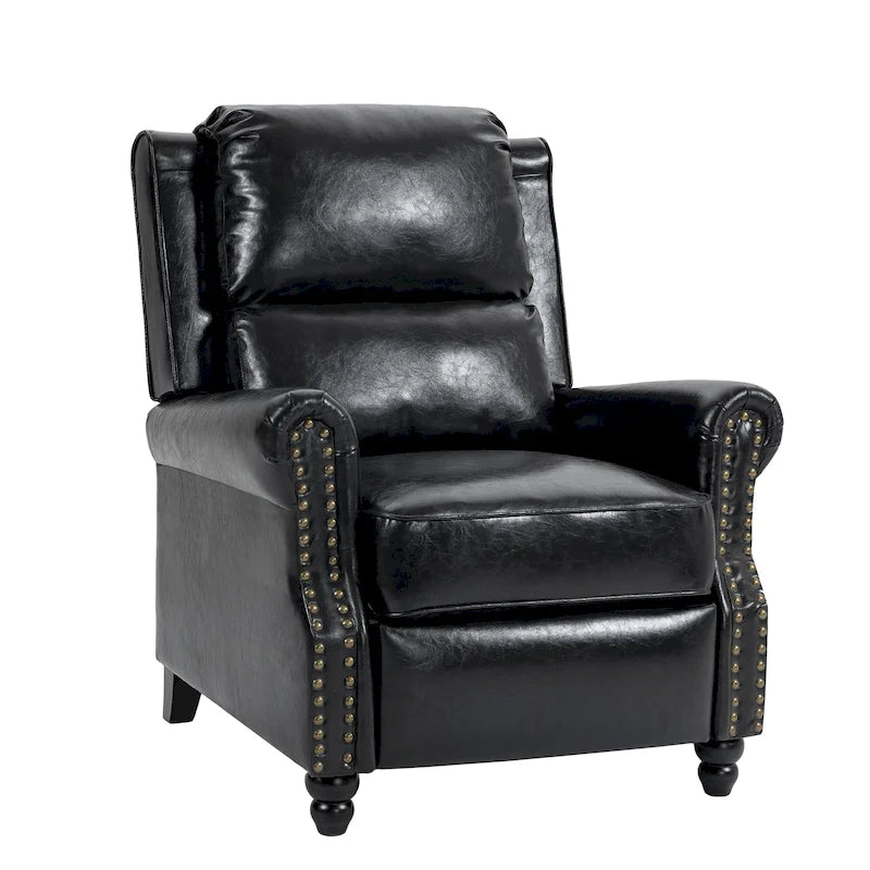 Fauteuil inclinable classique en cuir PU 3 couleurs avec accoudoirs cloutés et pieds en bois pour 1 personne