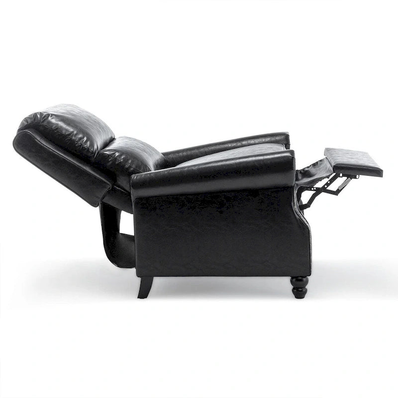 Fauteuil inclinable classique en cuir PU 3 couleurs avec accoudoirs cloutés et pieds en bois pour 1 personne