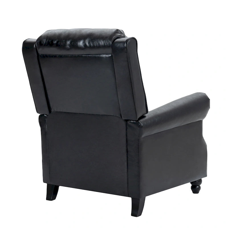 Fauteuil inclinable classique en cuir PU 3 couleurs avec accoudoirs cloutés et pieds en bois pour 1 personne