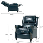 Fauteuil inclinable classique en cuir PU 3 couleurs avec accoudoirs cloutés et pieds en bois pour 1 personne