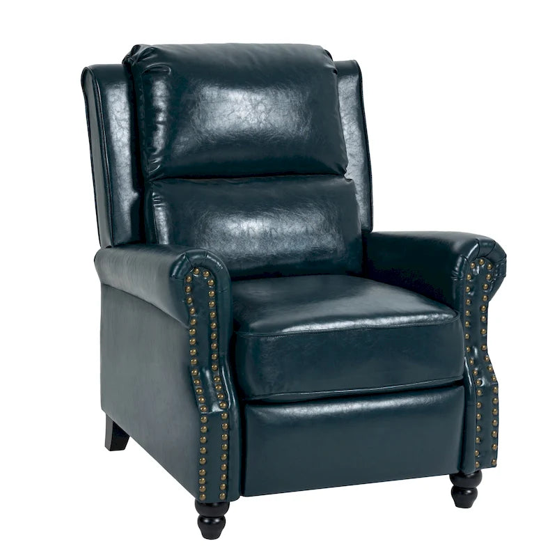 Fauteuil inclinable classique en cuir PU 3 couleurs avec accoudoirs cloutés et pieds en bois pour 1 personne