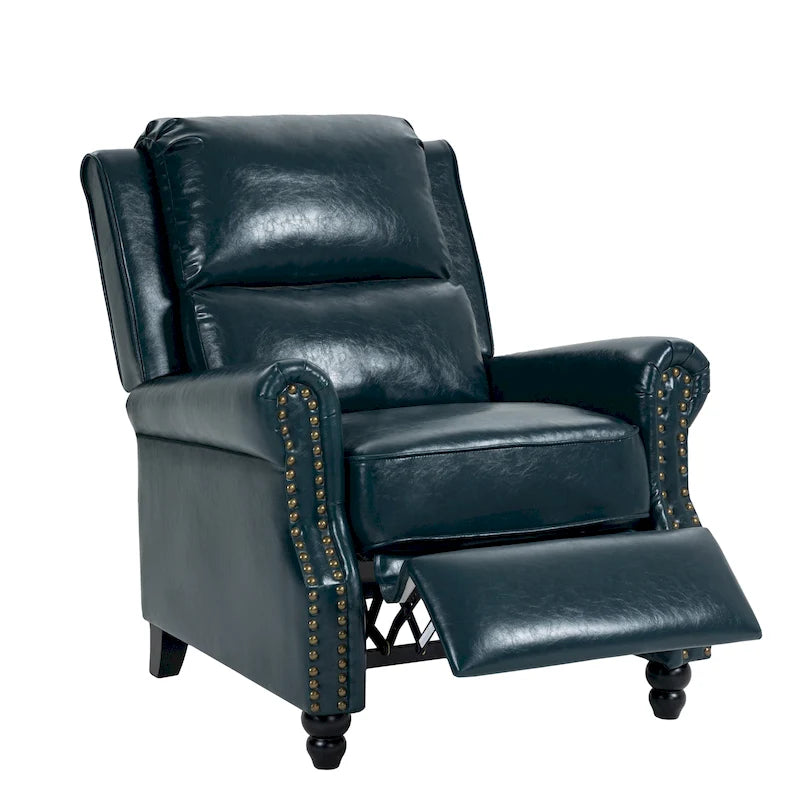 Fauteuil inclinable classique en cuir PU 3 couleurs avec accoudoirs cloutés et pieds en bois pour 1 personne
