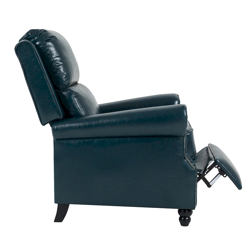 Fauteuil inclinable classique en cuir PU 3 couleurs avec accoudoirs cloutés et pieds en bois pour 1 personne