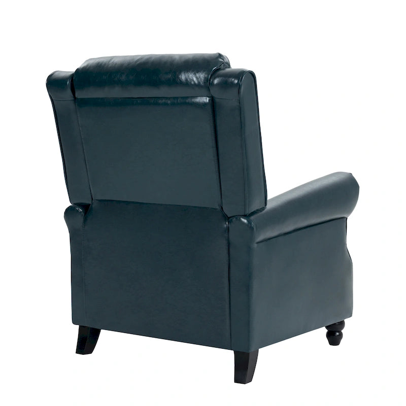 Fauteuil inclinable classique en cuir PU 3 couleurs avec accoudoirs cloutés et pieds en bois pour 1 personne