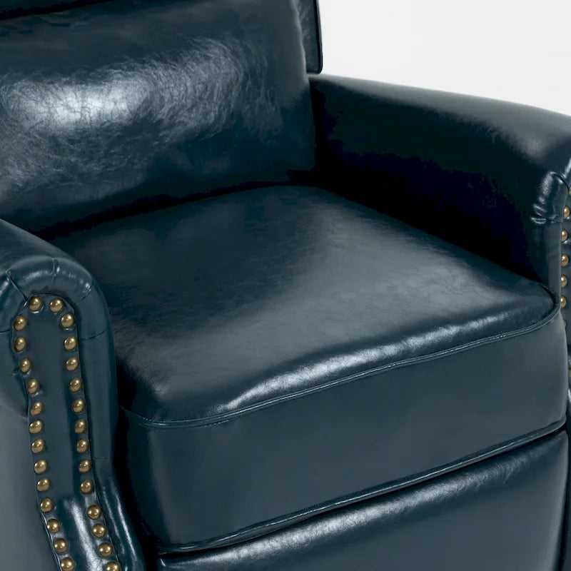 Fauteuil inclinable classique en cuir PU 3 couleurs avec accoudoirs cloutés et pieds en bois pour 1 personne