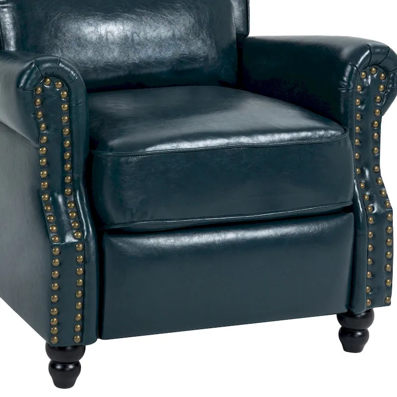 Fauteuil inclinable classique en cuir PU 3 couleurs avec accoudoirs cloutés et pieds en bois pour 1 personne
