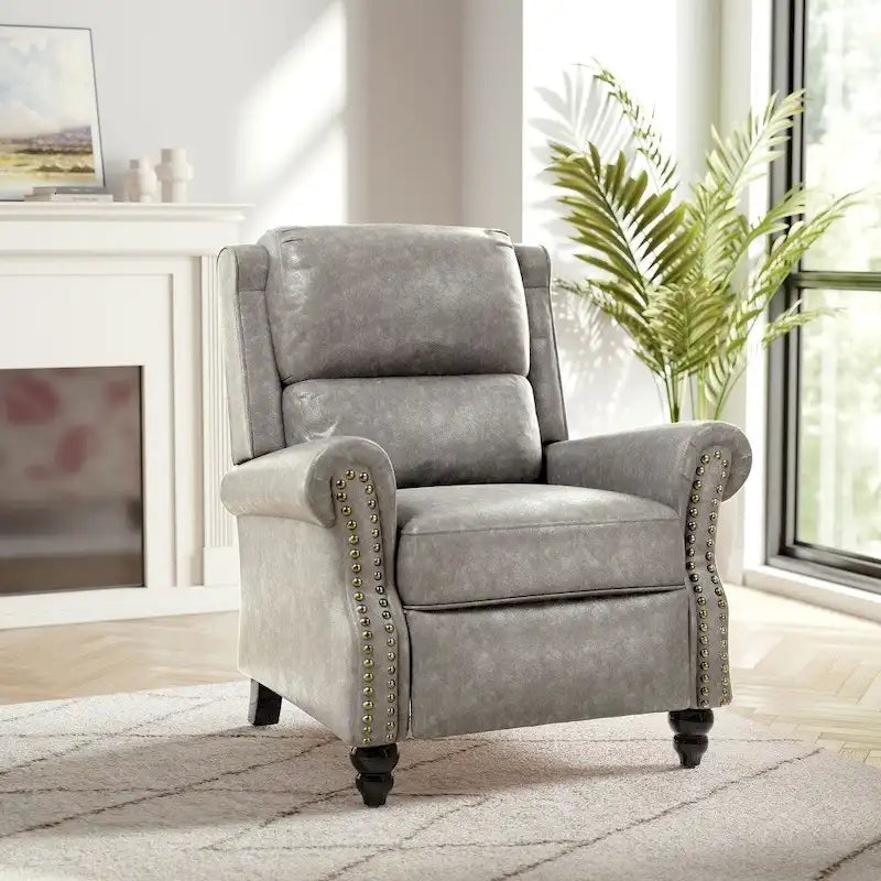 Fauteuil inclinable classique en cuir PU 3 couleurs avec accoudoirs cloutés et pieds en bois pour 1 personne